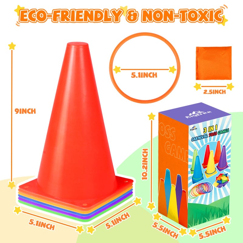 Alyoen 31 PCS Christmas Carnival Games, 3 in 1 Indoor Outdoor Bean Bag Ring Toss Games for Kids Birthday Party, Plastic Soft Cones Yard Lawn Game for Family Party Kid's Gift - Image 4